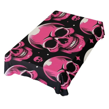 

JSTEL Pink Skull Stars & Polka Dots Table Cloth Rectangle 54 x 72 Inch Tablecloth Anti Wrinkle Table Cover for Dining Kitchen Parties