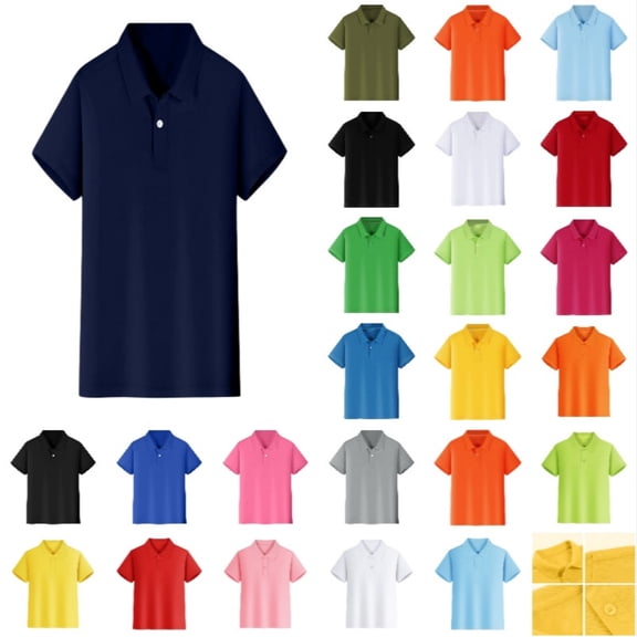 REDARER Unisex Kids Boys Girls Short Sleeve Shirt, Comfortable Pique Fabric Button Closure School Uniform Polo Top