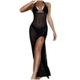 thumbnail image 6 of JSGEK Womens Swimsuit Set Swim Dress Design Deep V Neck Detail Side Slit Accent Lightweight Fabric for Pool Vacations Black L, 6 of 6