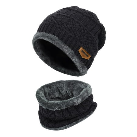 Mens Womens Knitted hat-Fitbest Mens Womens Warm Knitted Hat and Circle Scarf with Fleece Lining 2 Pieces/Set Winter Autumn Warm Hat (Best Hat For Iceland)