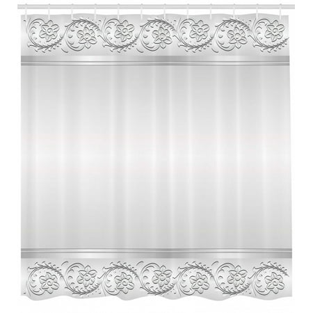 Silver Shower Curtain Vintage Style Floral Ornaments Flowers With