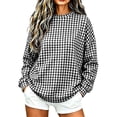 thumbnail image 2 of Women's Gingham Plaid Sweatshirt Crew Neck Long Sleeve Loose Fit Casual Pullover Top, 2 of 7