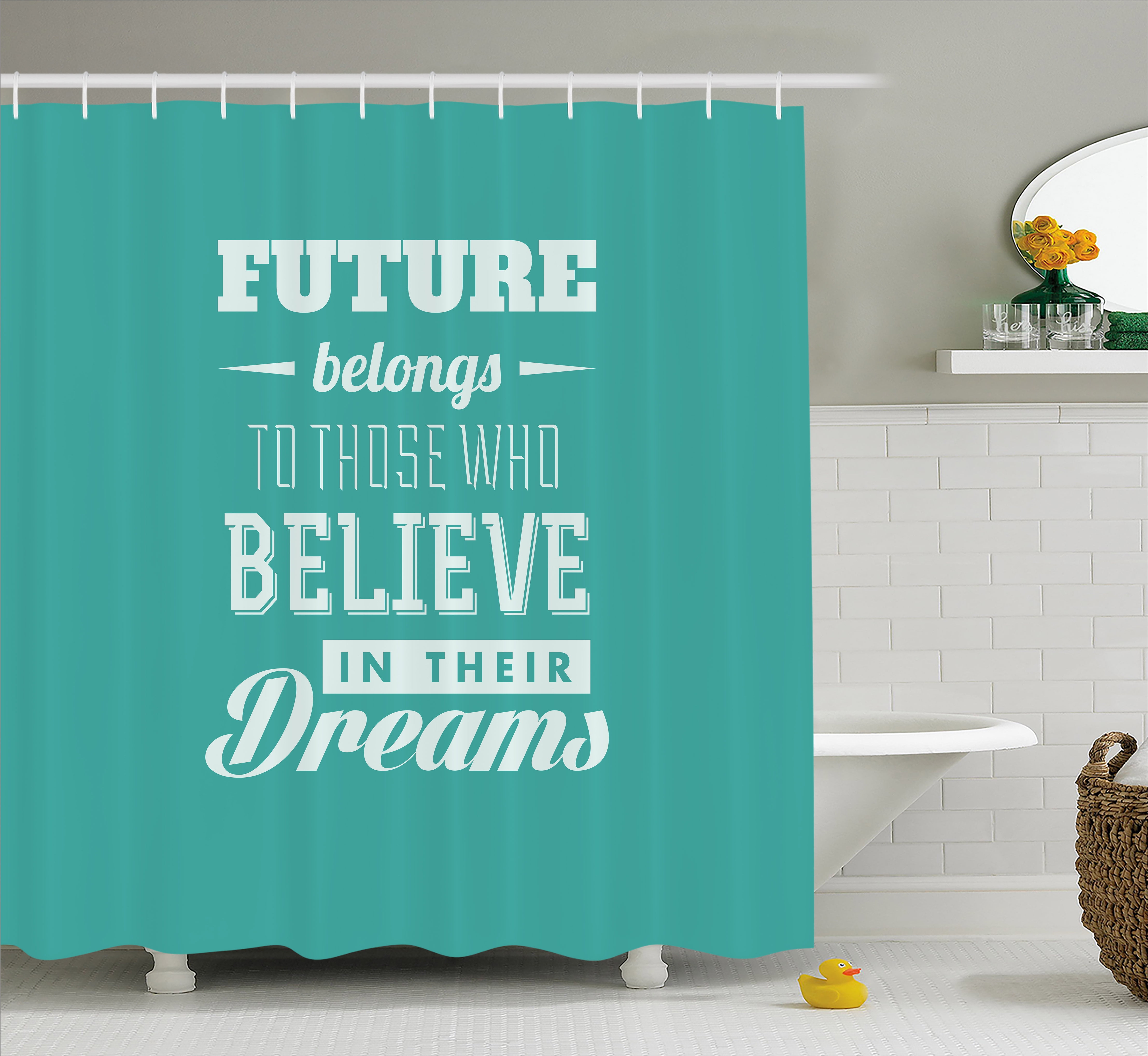 Motivational Shower Curtain, Hipster Letters Saying Advice Believe in