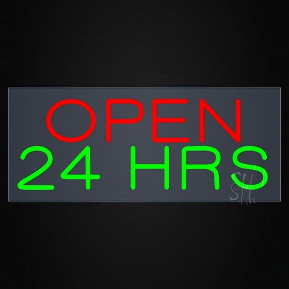 Open 24 Hrs Clear Backing LED Neon Sign 10 x 24 - inches, Clear Edge Cut Acrylic Backing, with Dimmer - Bright and Premium built indoor LED Neon Sign for storefront.