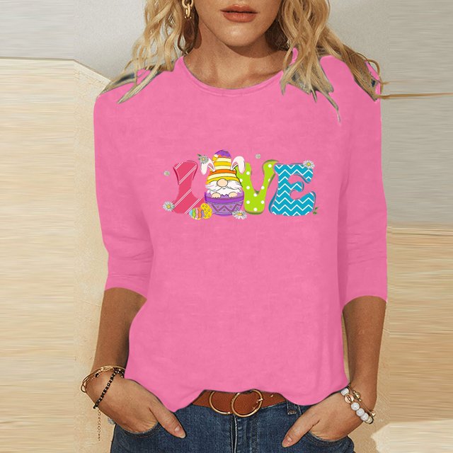 Xihbxyly Hauts Décontractés pour Femmes T-shirt Imprimé Col Rond de Pâques Manches 3/4 Col Rond Chandail Tendance à Petit Prix
