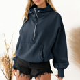 thumbnail image 7 of Women Oversized Half Zip Hoodie High Neck Drawstring Sweater Y2K Long Sleeve Pullover Casual Sweatshirt with Pockets, Grey Blue, 2XL, 7 of 7