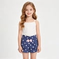 thumbnail image 5 of Girls Front Bow Pleated Printed Shorts Elastic Back Waist Multi Pattern Lightweight Loose Kids Summer Casual Shorts(Navy2,11-12 Years), 5 of 6