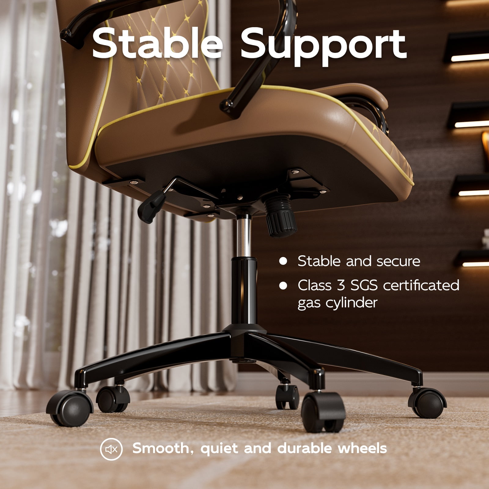 iooHug Ergonomic PU Leather Office Chair, Executive Desk Chair with Diamond Quilted, Swivel Computer Chair with Lumbar Support & Rocking Function for Home Office, Brown