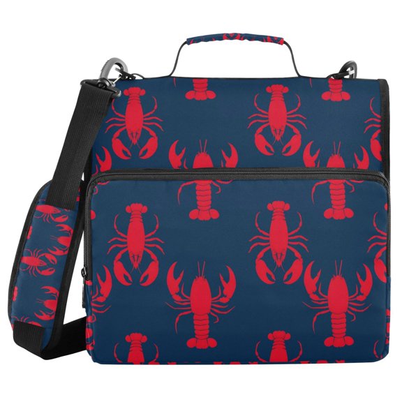 FORMRS Zipper Binder with Shoulder Strap 2-inch Ring 500 Sheet Capacity File Bag, Blue Lobster Pattern