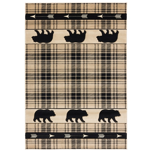 United Weavers Cottage Area Rug 2055 41426 Tartan Bear Beige Plaid Bears 5' 3" x 7' 6" Rectangle