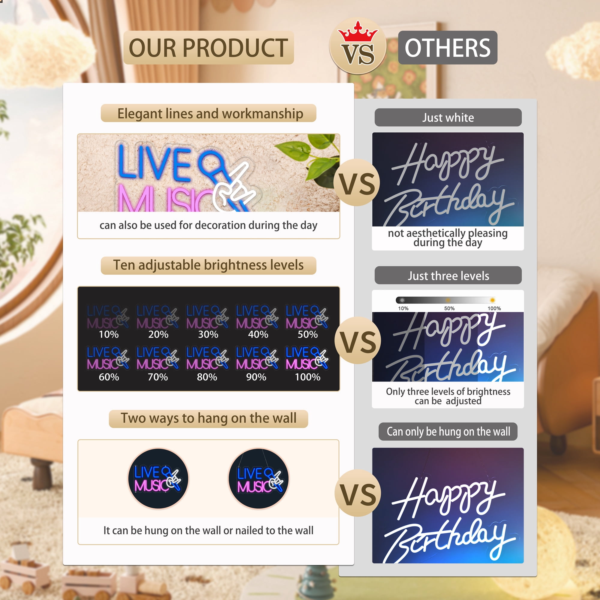 Live Music Neon Sign for Wall Decor, USB Powered Singing Music Led Sign, Reusable Light Up Sign for Boys and Girls, Neon Sign for Bedroom and Livingroom