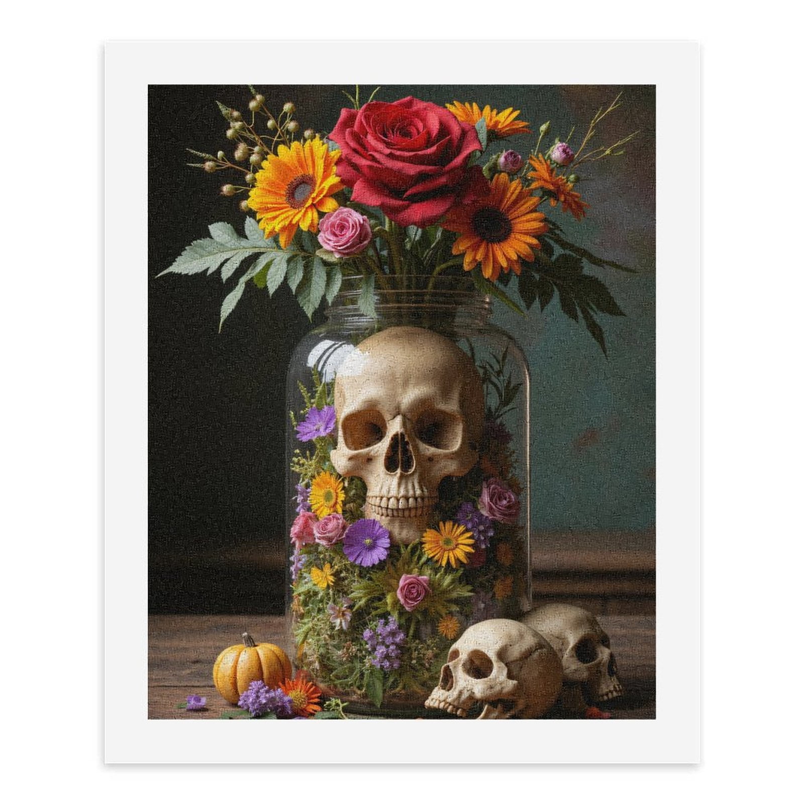 Paint by Numbers Kit for Adults, Floral Arrangement With Skulls Paint by Numbers, Easy Paint by Numbers Kit for Adults Beginner, DIY Adult Paint by Number Kits on Canvas, Home Decor