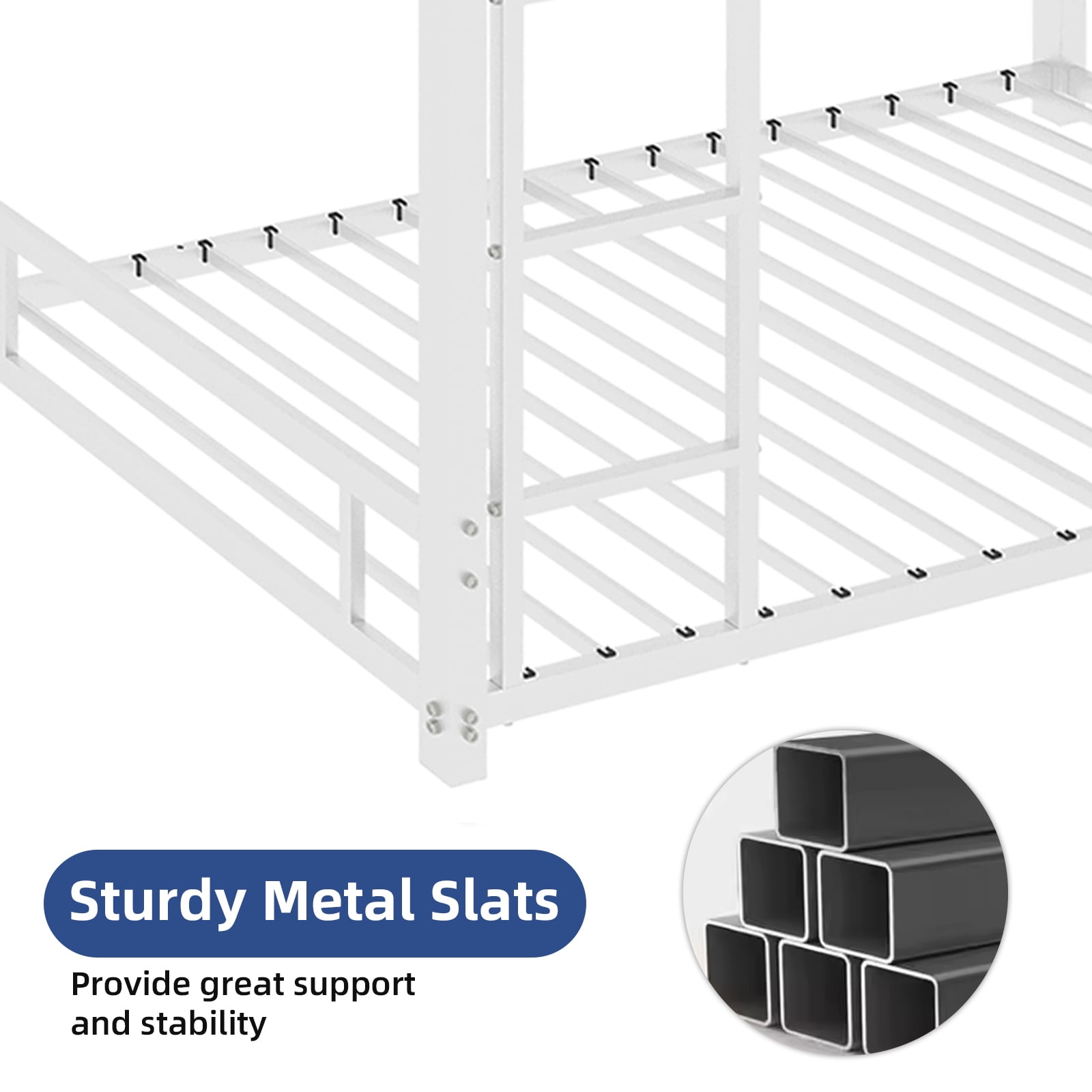 Metal Twin over Twin Bunk Bed/ Heavy-duty Sturdy Metal/ Noise Reduced/ Safety Guardrail,White