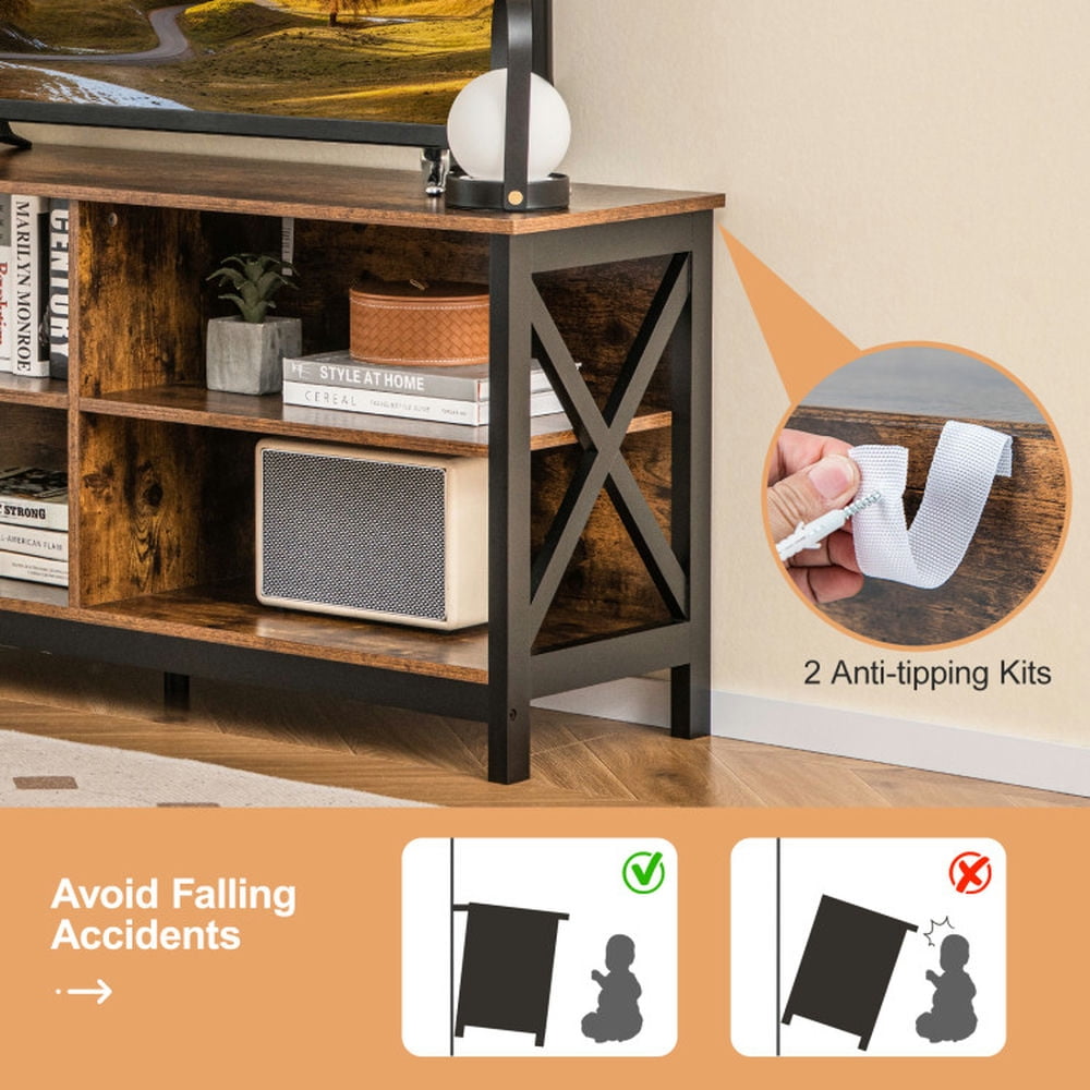 Finihen TV Stand, Entertainment Center, Wooden TV Stand Entertainment for TVs up to 55 Inch with X-Shaped Frame, for Living Room, Rustic Brown