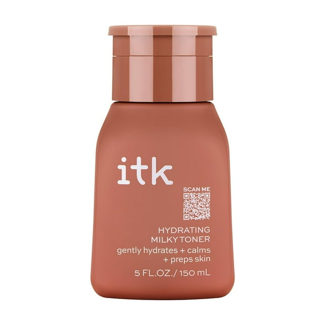 ITK Tónico facial lechoso con ácido hialurónico hidratante para piel seca + enrojecimiento con té verde + escualano - Tono de preparación + Piel tranquila para mujeres - Tónico facial hidratante vegan