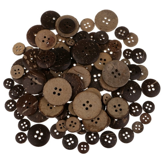 100 Pcs Mixed size Brown Coconut Buttons 4 Hole for Handmade Clothes Decor