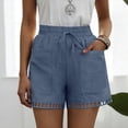 thumbnail image 4 of Cagogo Women Casual Elastic Waist Shorts with Pockets Loose Fit Summer Beach Work Lounge Cotton Short Pants Flowy Travel Clothes, Navy L, 4 of 8