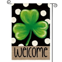 Sm:)e Welcome Lucky Clover St. Patrick's Day Garden Flag Polka Dot 12 x 18 Inch Patricks Day Decoration