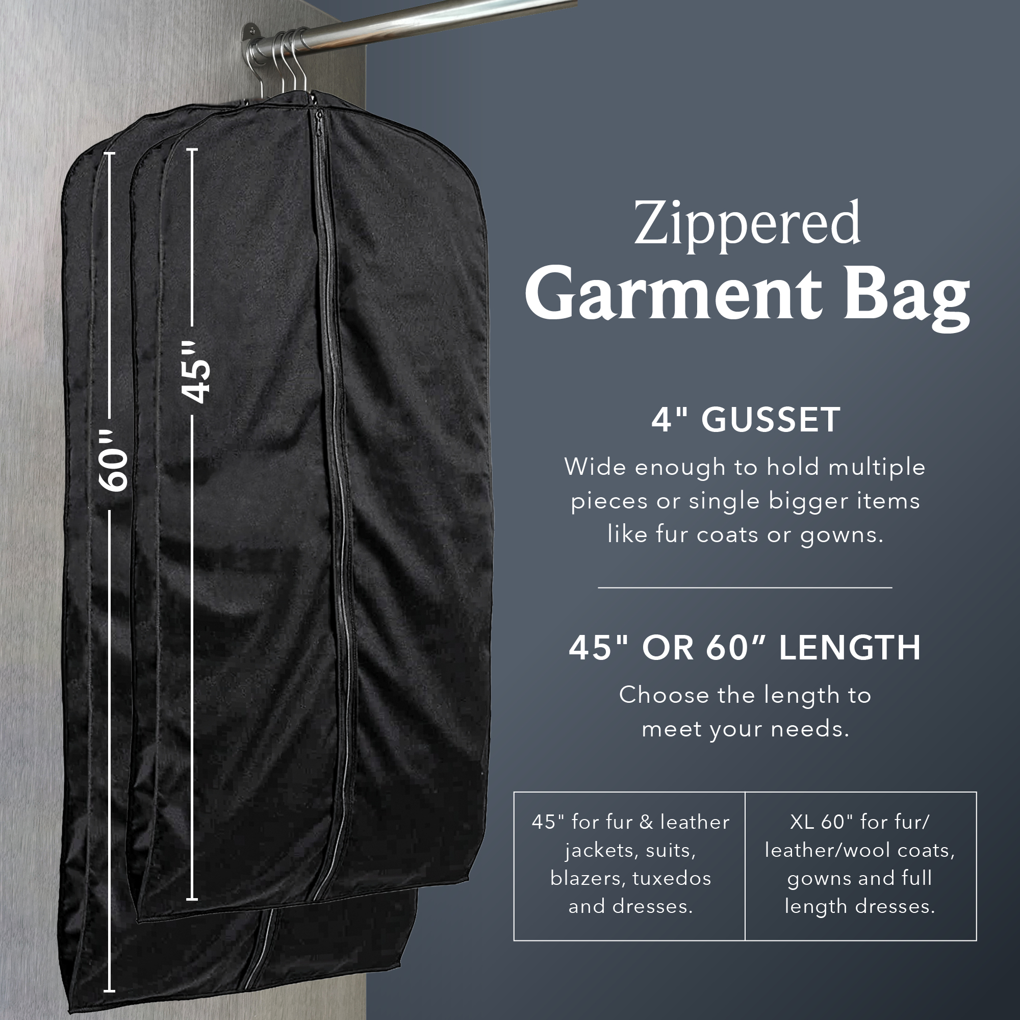 60'' Breathable Black Cotton Poplin (Black Trim) Garment Bag - 1 Count - Basic LTD