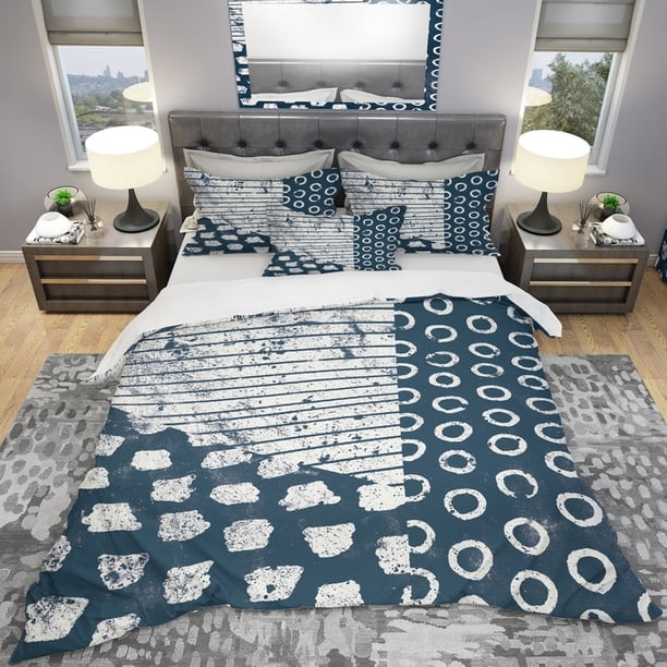 Designart 'Indigo striples and Tile' Juego de Cama Geométrico - Funda Nórdica &