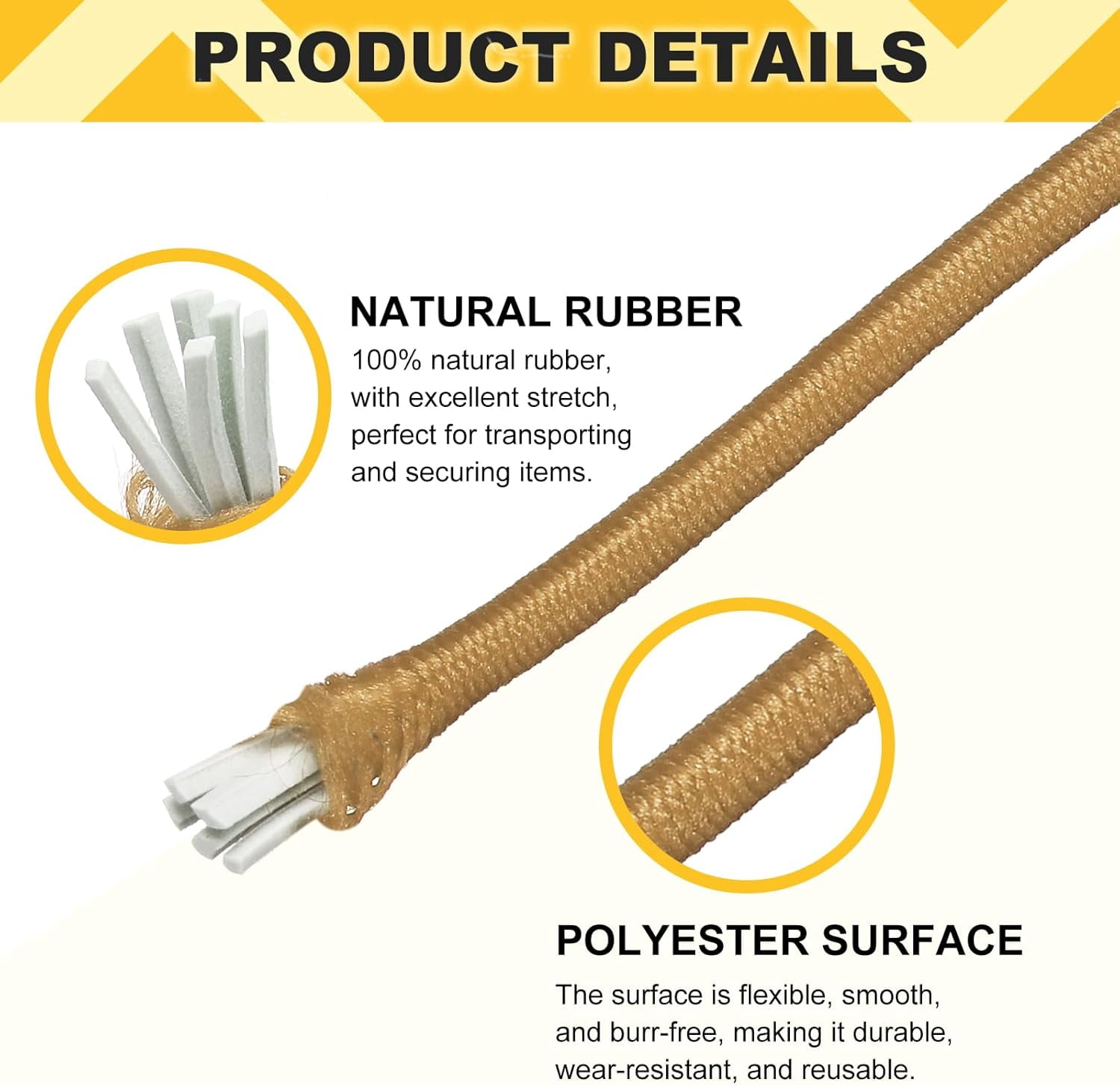 MKEUDQ-Elastic Bungee Cord, 1/8" x 32' Heavy Duty Polyester Bungee Shock Cords Kayak Stretch String Rope for Kayak Strap Tarp Tie Boating Tent Camping DIY Craft, Dark Yellow