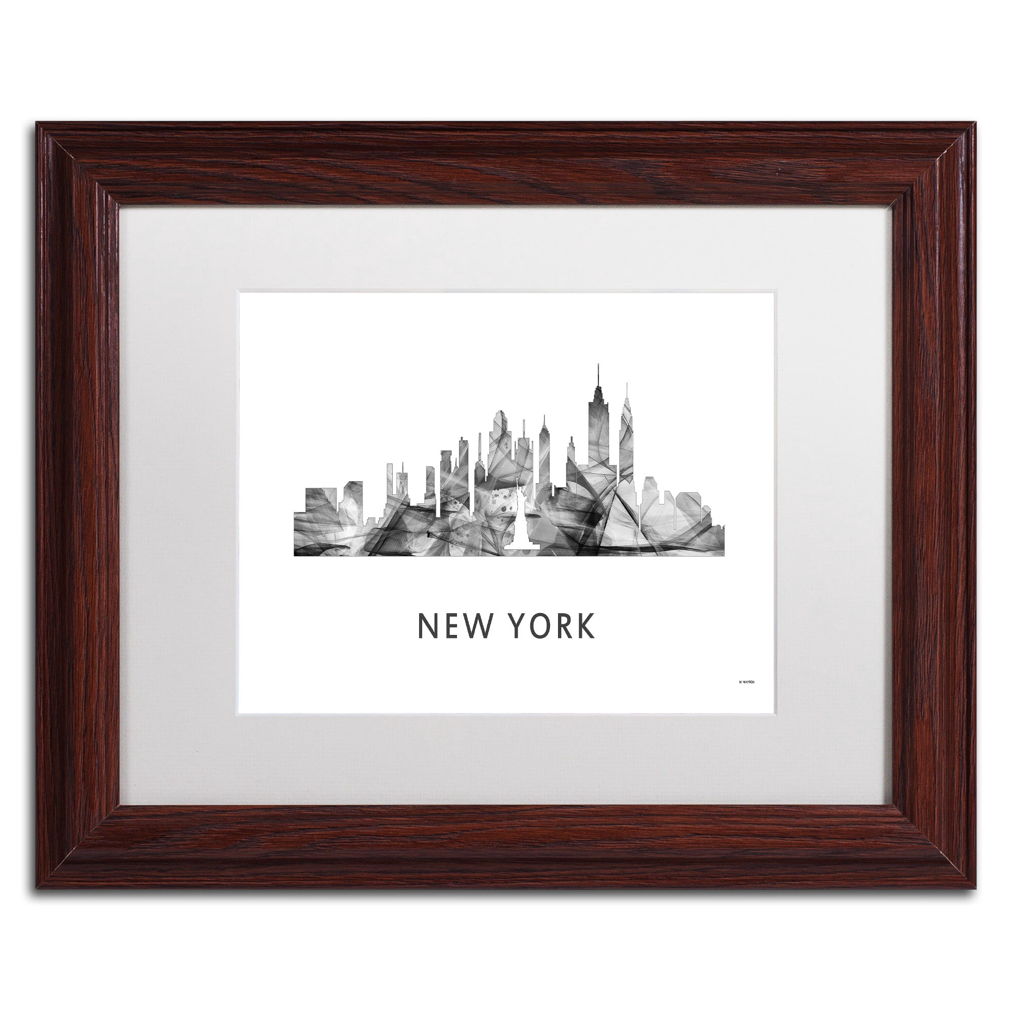 Trademark Fine Art 'New York New York Skyline WB-BW' Canvas Art by Marlene Watson, White Matte, Wood Frame