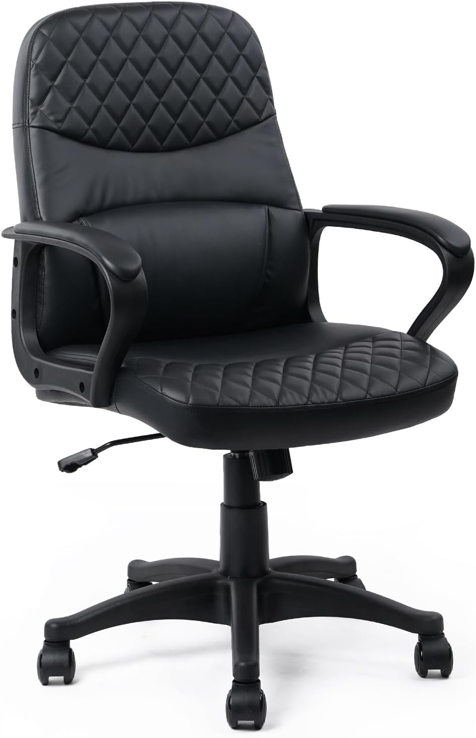 CLATINA Office Chair - Mid Back Leather Computer Desk Chair with Wheels, Ergonomic Executive Swivel Chair with Lumbar Support, Armrest for Home Office Black, 2 Pack