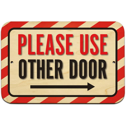 Plastic. Please use side door sign With left arrow BL-122 