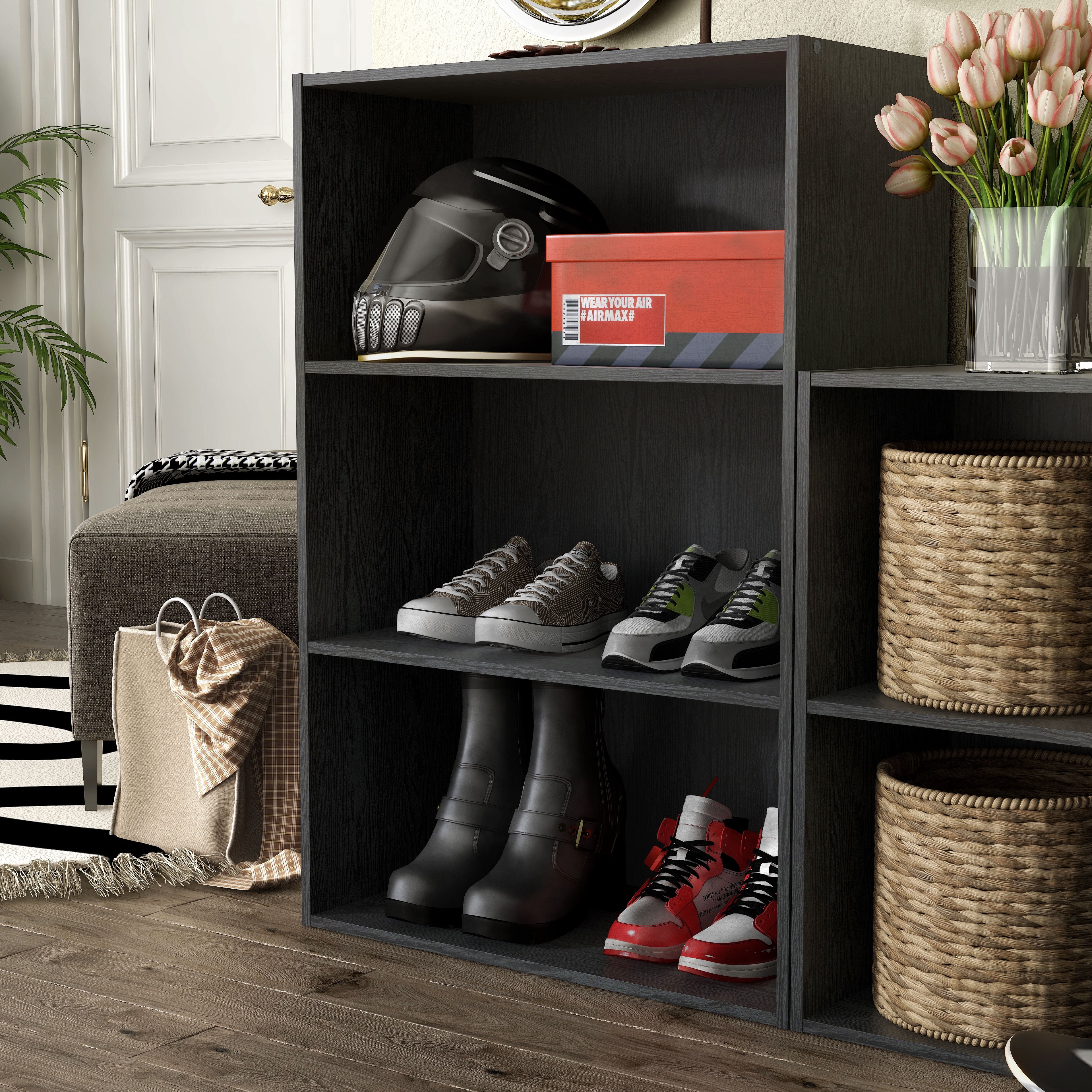 Furniture of America Seni Stackable Wood 3-Shelf Bookcase in Black