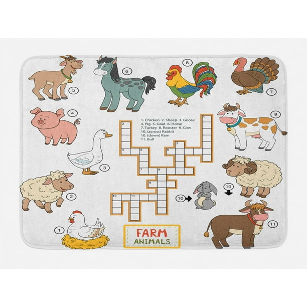 Kids Game Bath Mat, Crossword Educational Puzzle for Children with