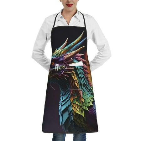 

Gaeub Dragon with Colorful Tail Kitchen Cooking Aprons Adjustable Bib Apron Waterdrop and Oil Resistant Kitchen Chef Apron for Women Men