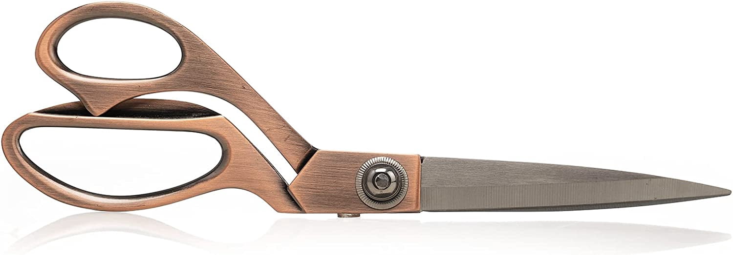 Professional Tailor & Dressmaker 9.5” Sharp Scissors for Cutting Heavy Fabrics & Leather + Measuring Tape & Tailor’s Chalk (Rose Gold)