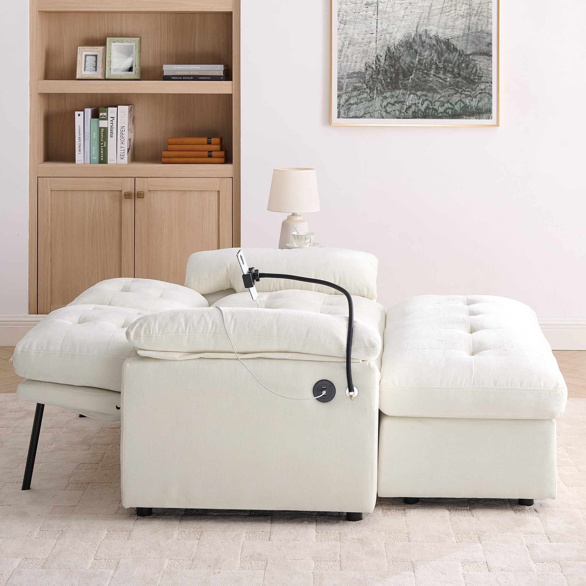 Recliner Loveseat with Adjustable Backrest, Cup Holders, USB Charging Port, Phone Stand and Storage Ottoman