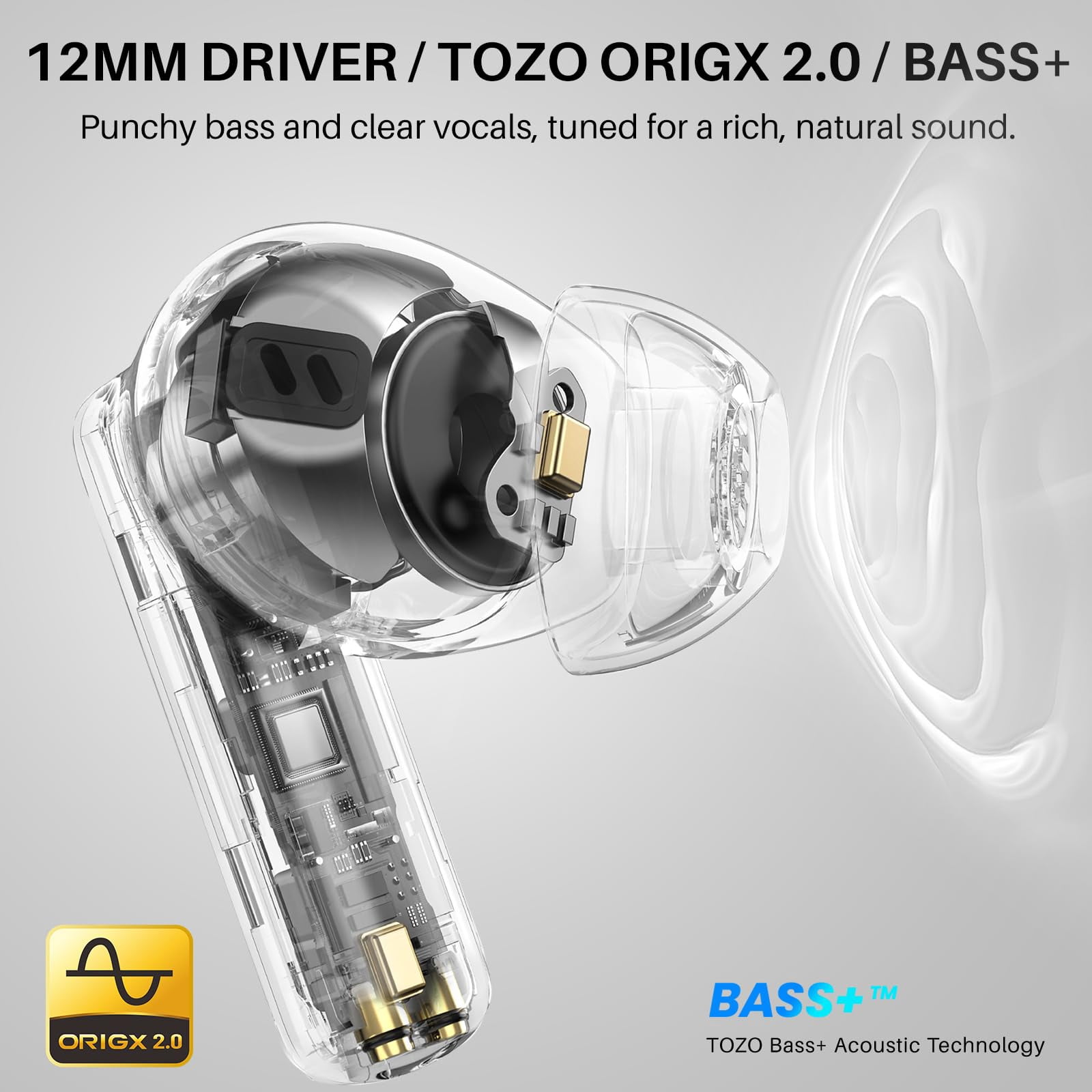 TOZO AI Translation Noise Cancelling Earbuds Wireless, Bluetooth Headphones, 68H Play, 6-Mic ENC Clear Calls, Stereo Bass with APP-32EQ, LED Power Display, IPX8 Waterproof, Fast Pairing & Low Latency