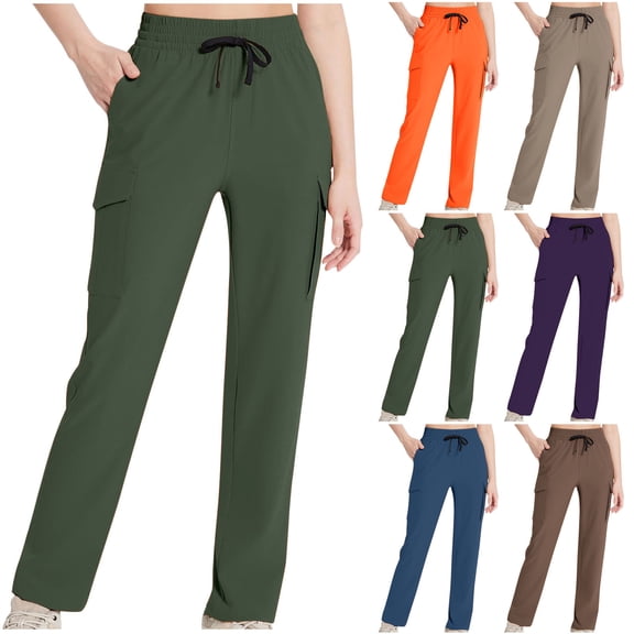 Women's Solid Color Drawstring Elastic Waist Casual Pants with Side Pockets, Trousers Slacks Bottoms, Stretchy Relaxed Fit Soft Breathable, Lounge Home Commuting Travel Essentials for Women