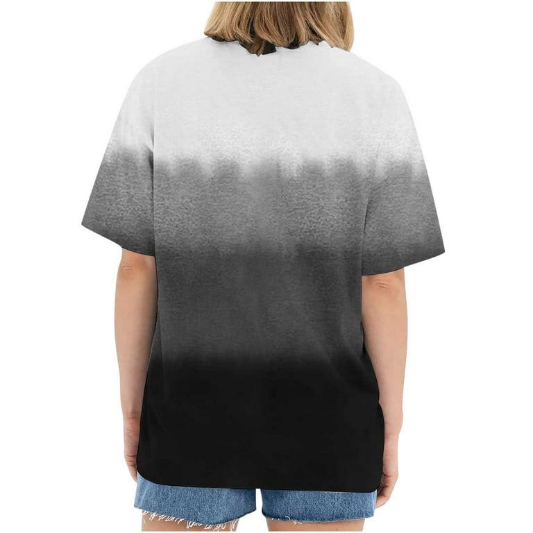 ZQGJB World Map Shirts for Women Drop Shoulder Casual Short Sleeve Gradient  Tie Dye Print Crewneck Tee Shirt Trendy Summer Pullover Tops Gray XXL