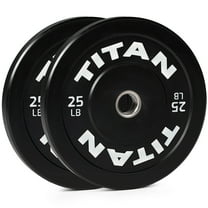 Titan Fitness 25 LB Pair Economy Series Black Olympic Bumper Plates, Durable Rubber Exterior with Steel Core, Weightlifting and Strength Training Weight Plate