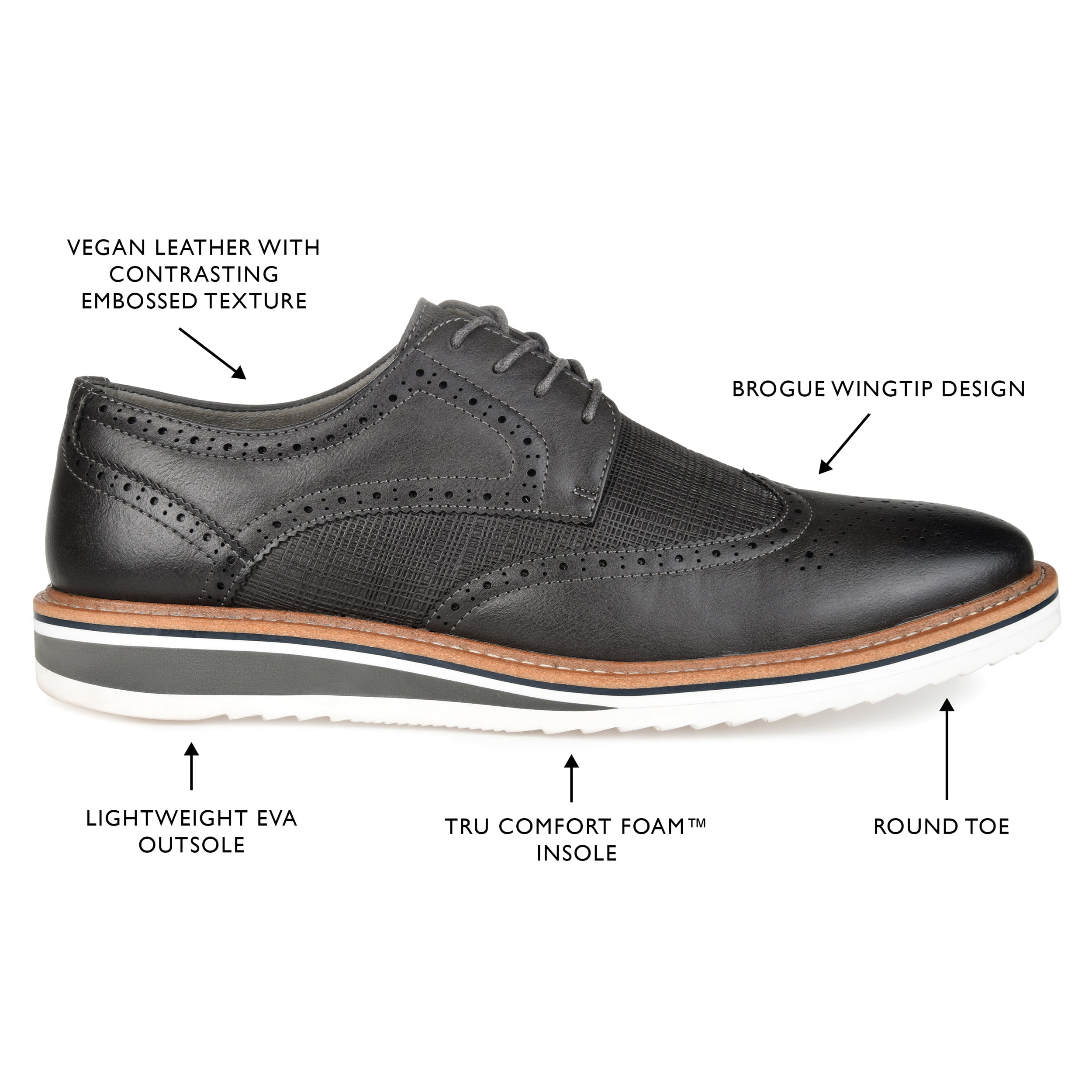 Vance Co. Mens Warrick Tru Comfort Foam Wingtip Lace-up Derby Dress Shoe