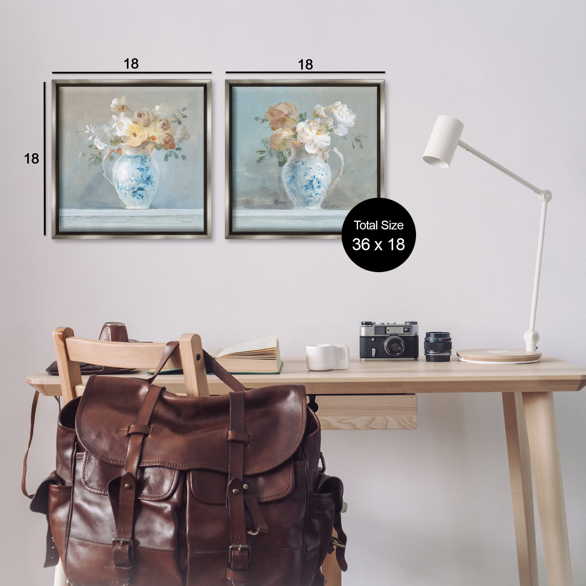 Stupell Industries Heirloom Bouquet Pitcher Plants & Flowers Painting Gray Floater Framed Canvas Art Print Wall Art, 18 x 18, Set of 2