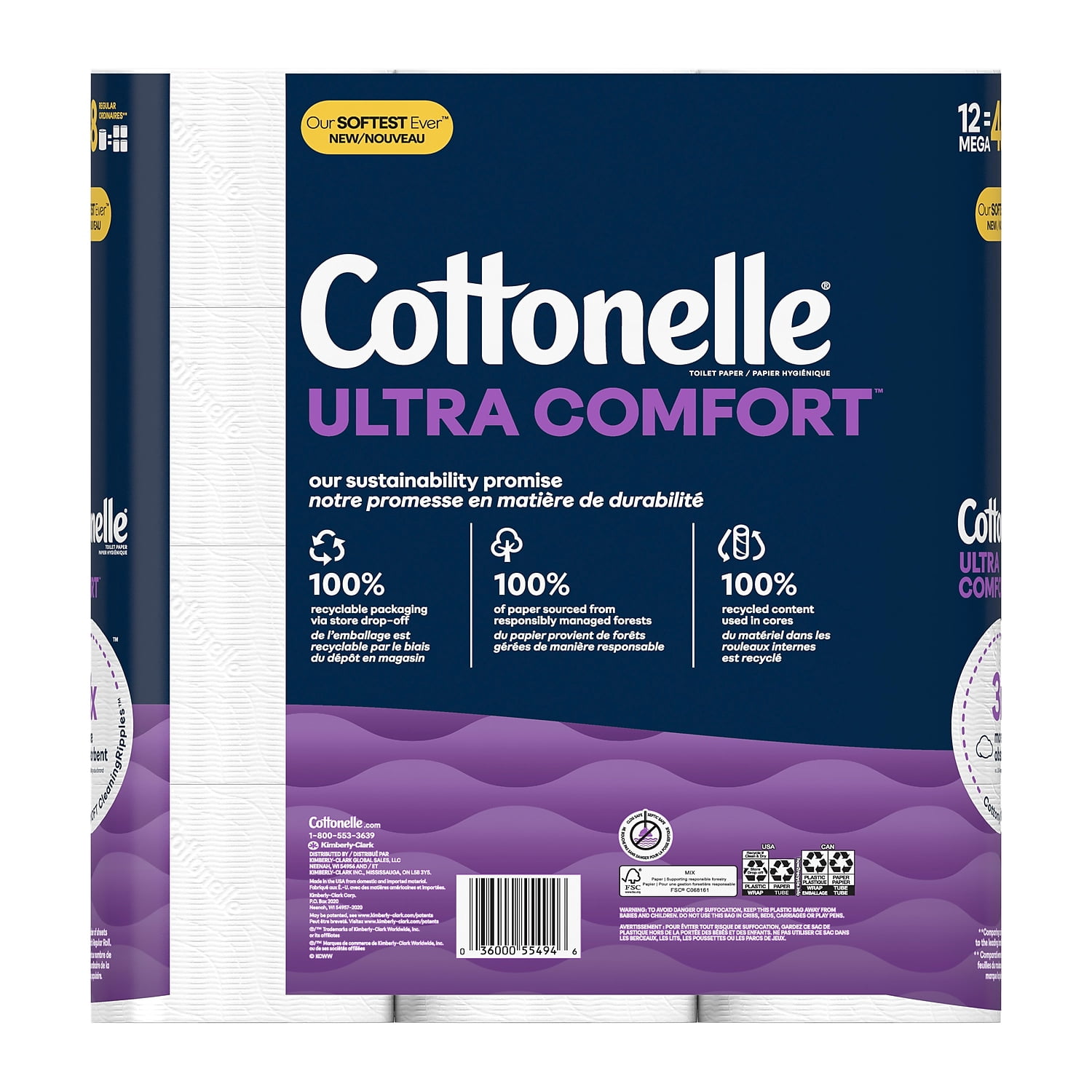Cottonelle Ultra ComfortCare 2-Ply Standard Toilet Paper White 268 Sheets/Roll 12 Mega Rolls/Pack