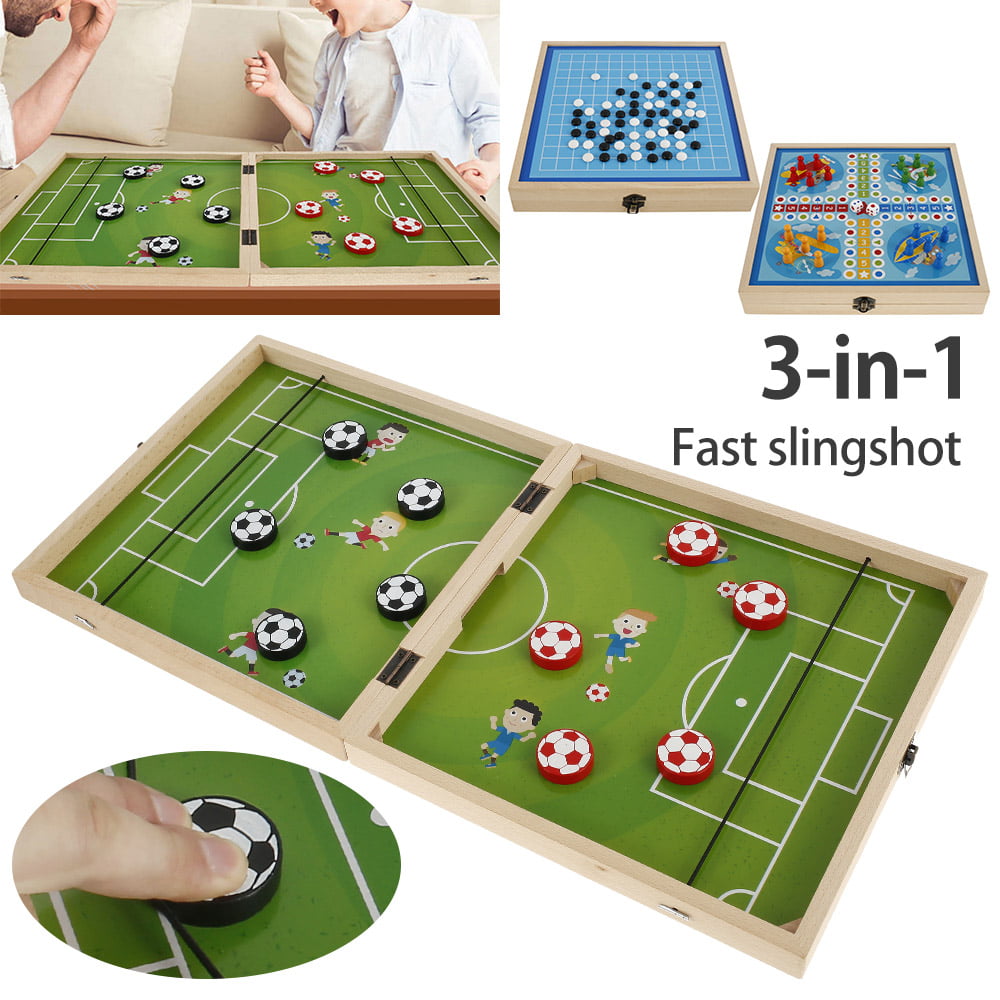 Mini Wood Bouncing Chess Slingshot Hockey Tabletop Board Games Family Pastime 
