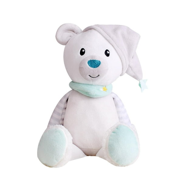 Máquina de sonido de peluche con luces, juguete de peluche para ayudar a dormir al bebé, canción de cuna creativa oso blanco