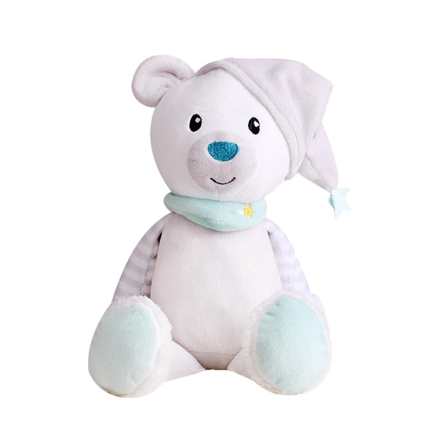 Juguete de peluche para ayudar a dormir al bebé, máquina de sonido de peluche con luces que acompañan a los juguetes, oso blanco