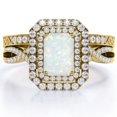 thumbnail image 1 of JeenMata Conjunto Pavé Retorcido de Halo Doble Ópalo Ardiente Genuino de Talla Esmeralda de 2 Quilates y Moissanita; Conjunto de Boda Eduardiano; Baño de Oro Amarillo de 18 K sobre Plata, 1 of 6
