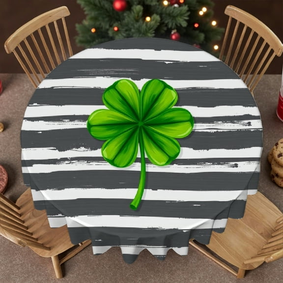 RKSupls 60 Inch Round Tablecloth, Leaf Clover Stripe Polyester Table Cover - Soft, Stain Resistant & Washable Decor for Wedding, Party, Holiday, Home Dining