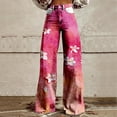 thumbnail image 2 of QIJUNTUO Wide Leg Pant Vintage Floral Print High Waisted Straight Stretch Pants With Pockets Straight Leg Pants for Women Pink, 2 of 4