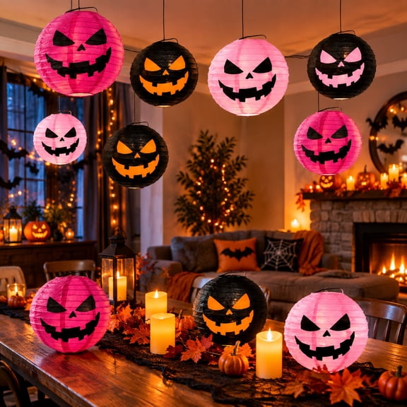 12 Pcs 10 Inch Pumpkin Paper Lanterns, Foldable Hanging Party Decorations for Indoor Outdoor Events, 4 Colors