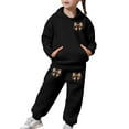 thumbnail image 5 of Girls Sweatsuit Bowknot Print Hoodie Jogger Soft Party Loungewear Comfy Play Casual Kids 2 Piece Outfits Black 2-3 Y, 5 of 7
