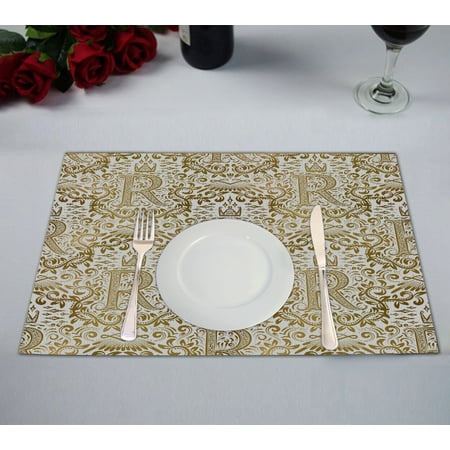 

ABPHQTO Golden White Vintage Gold Royal Classic Baroque Placemat 12x18 Inch Set of 2 Table Placemats