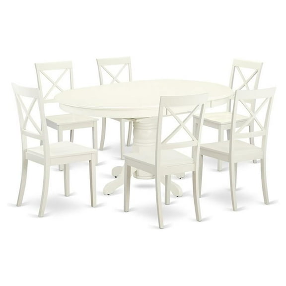 AVBO7-LWH-W 7 Pc Dining set with a Kitchen Table and 6 Wood Seat Kitchen Chairs in Linen White